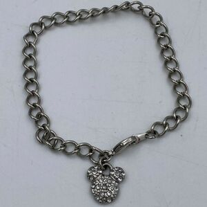 Genuine Vintage Disney Silver Charm Bracelet Mickey Mouse W Crystals Deadstock